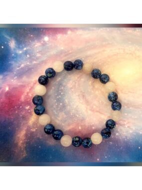 Blue Vein Clear Quartz Gemstone Beaded Bracelet 7 Inch
